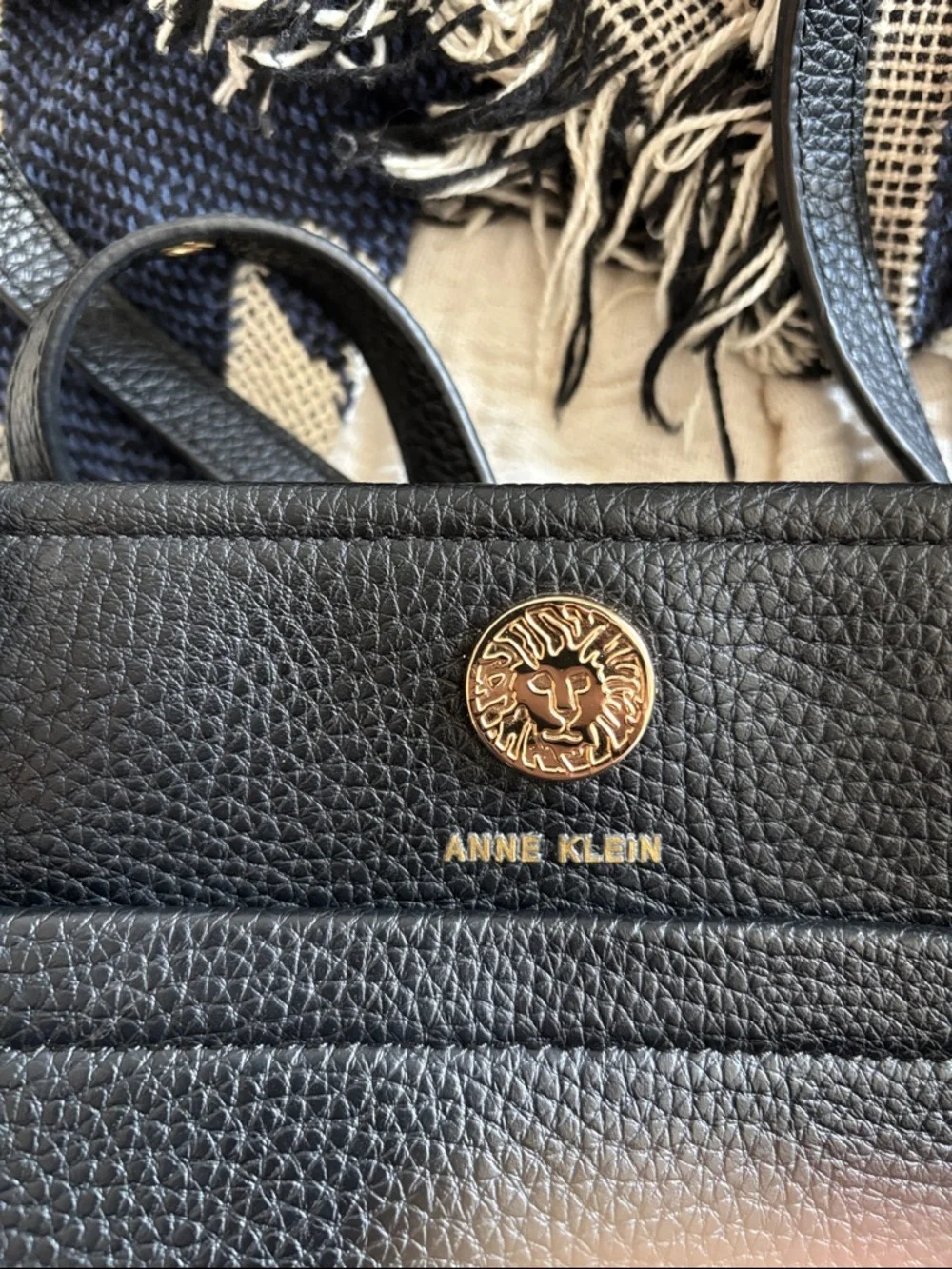 EUC Anne Klein Black Pebbled Leather Tote with Gold Accents - Picture 6 of 6